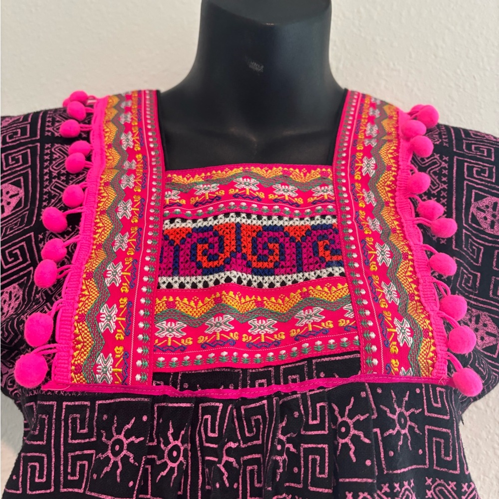 Blue and Pink Casual Sundress with Flutter Cap Sleeves - Picture 2 of 4